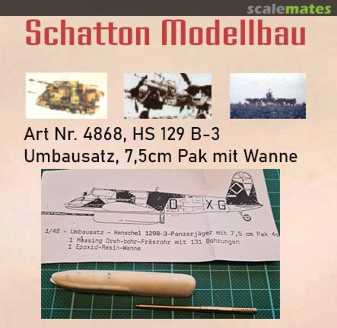 Boxart BK 7,5 Messing Rohr mit Resin Wanne Waffenverkleidung für Revell HS 129 4868 Schatton Modellbau