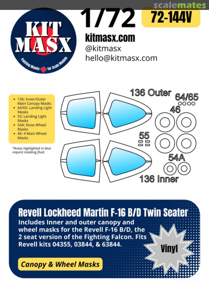 Boxart Lockheed Martin F-16 B/D Twin Seater 1/72 Canopy & Wheel Masks 72-144V Kit Masx