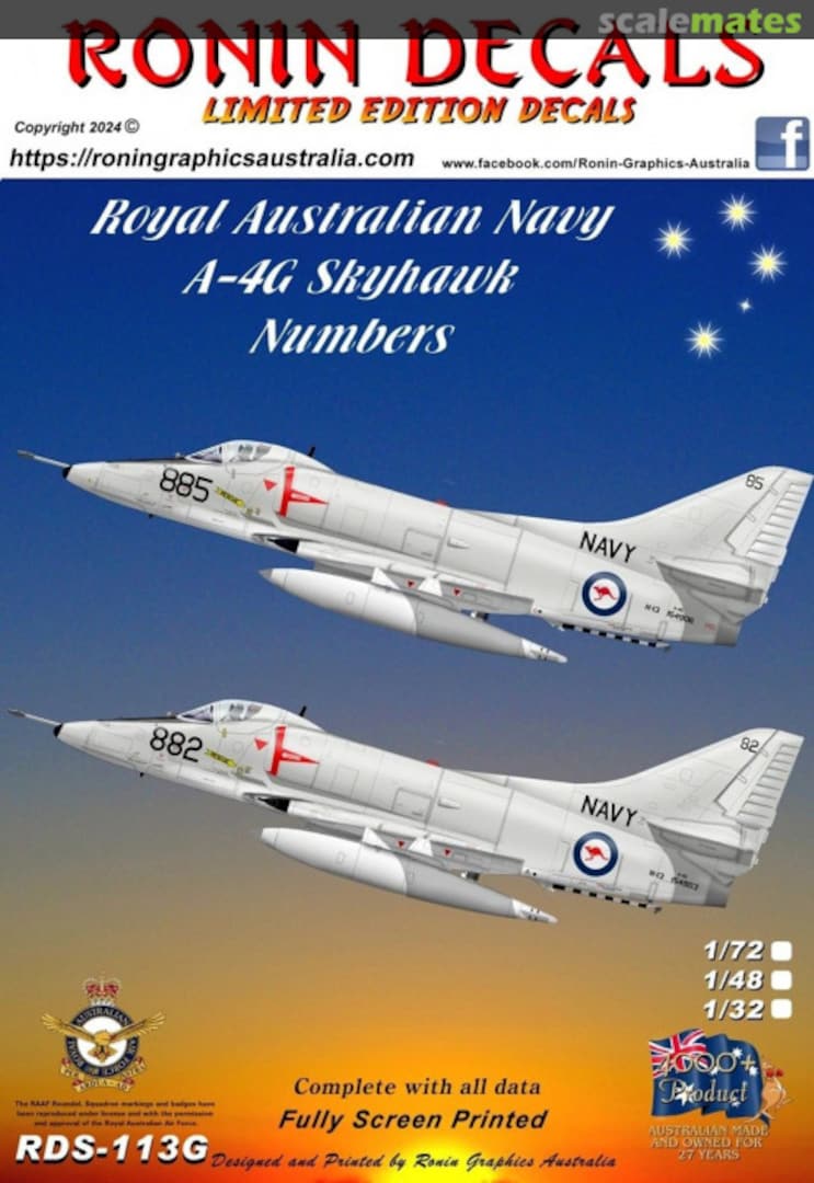 Boxart RAN A-4G Skyhawk Spare Numbers RDS-113G Ronin Decals