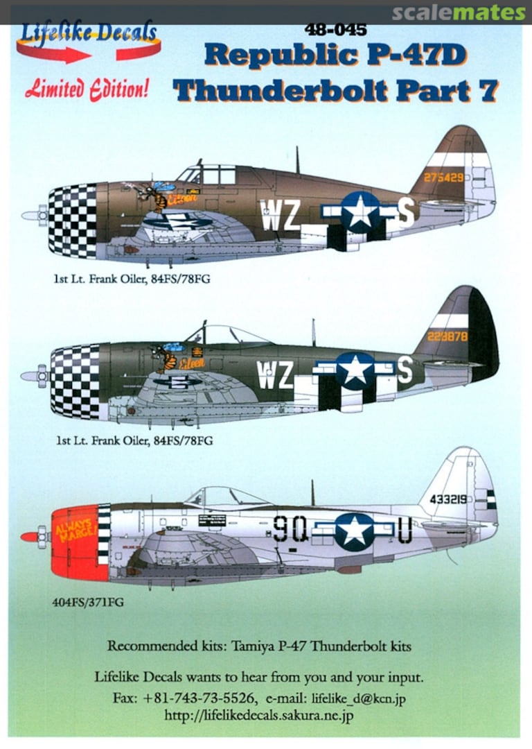 Boxart Republic P-47D Thunderbolt Part 7 48-045 Lifelike Decals