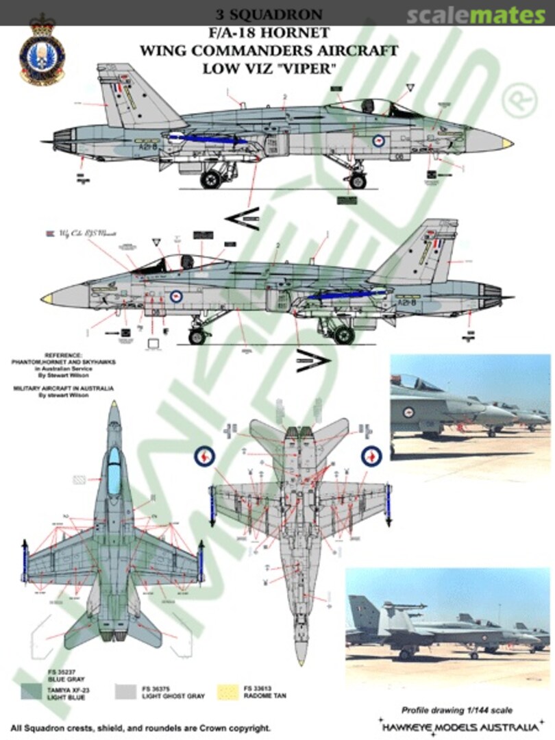 Boxart RAAF F/A-18A Hornet, A21-8, 3 Sqn. Low Viz "Viper" AAF-039 Hawkeye Models