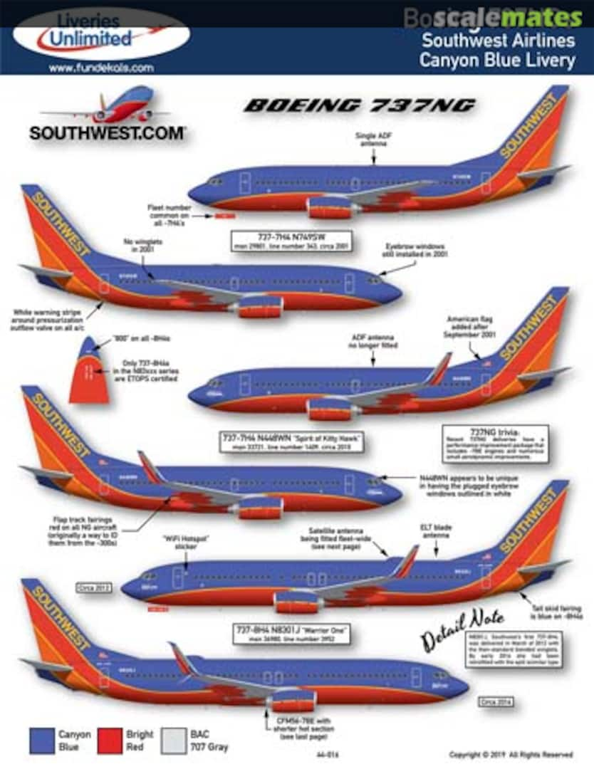 Boxart Boeing 737NGs Southwest Airlines Canyon Blue Livery 44-016 Liveries Unlimited / Fundekals