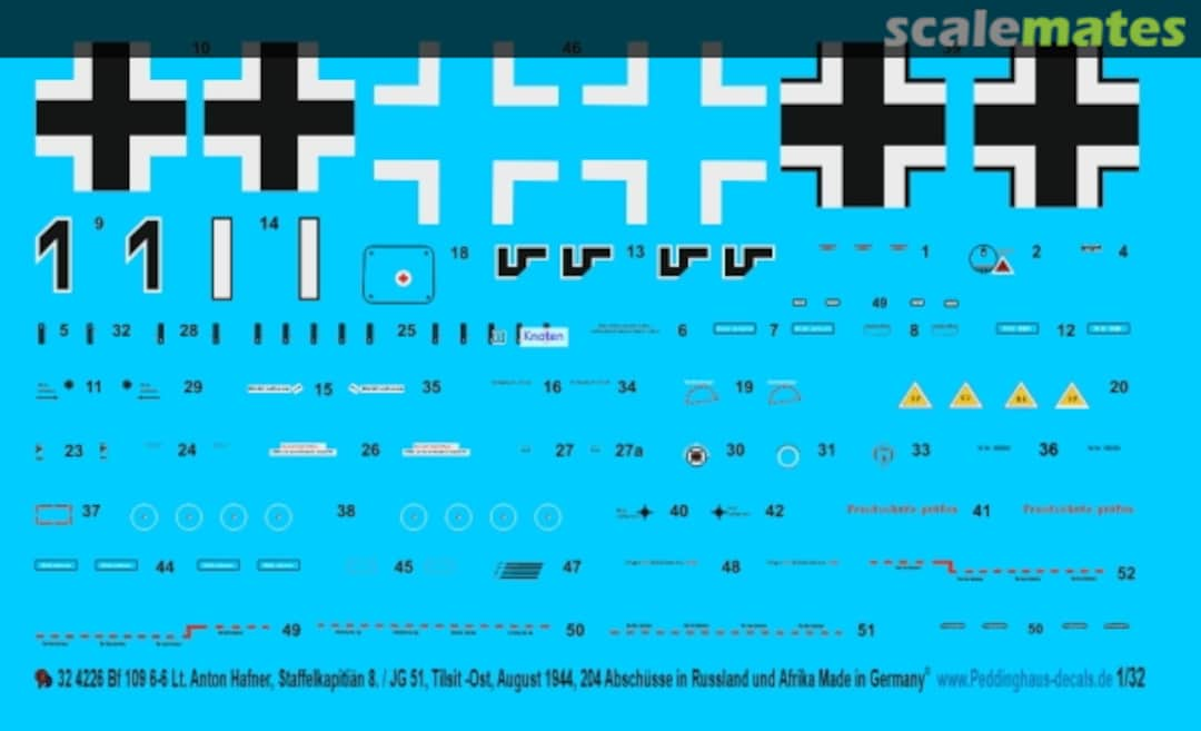 Boxart BF 109 G-6 Lt. Anton Hafner, Staffelkapitän 8./JG 51 32 4226 Peddinghaus-Decals