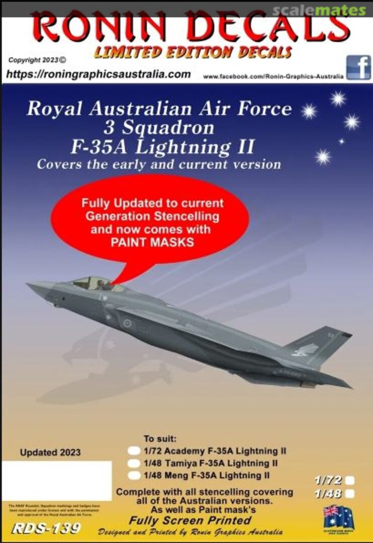 Boxart Royal Australian Air Force 3 Squadron F-35A Lightning II RDS-139 Ronin Decals