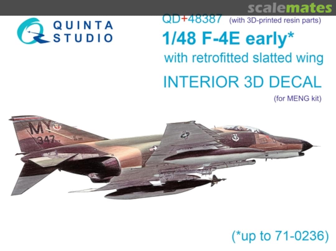 Boxart F-4E Early with Retrofitted Slatted Wing interior 3D decals with 3D printed resin parts (up to 71-0236) QD+48387 Quinta Studio