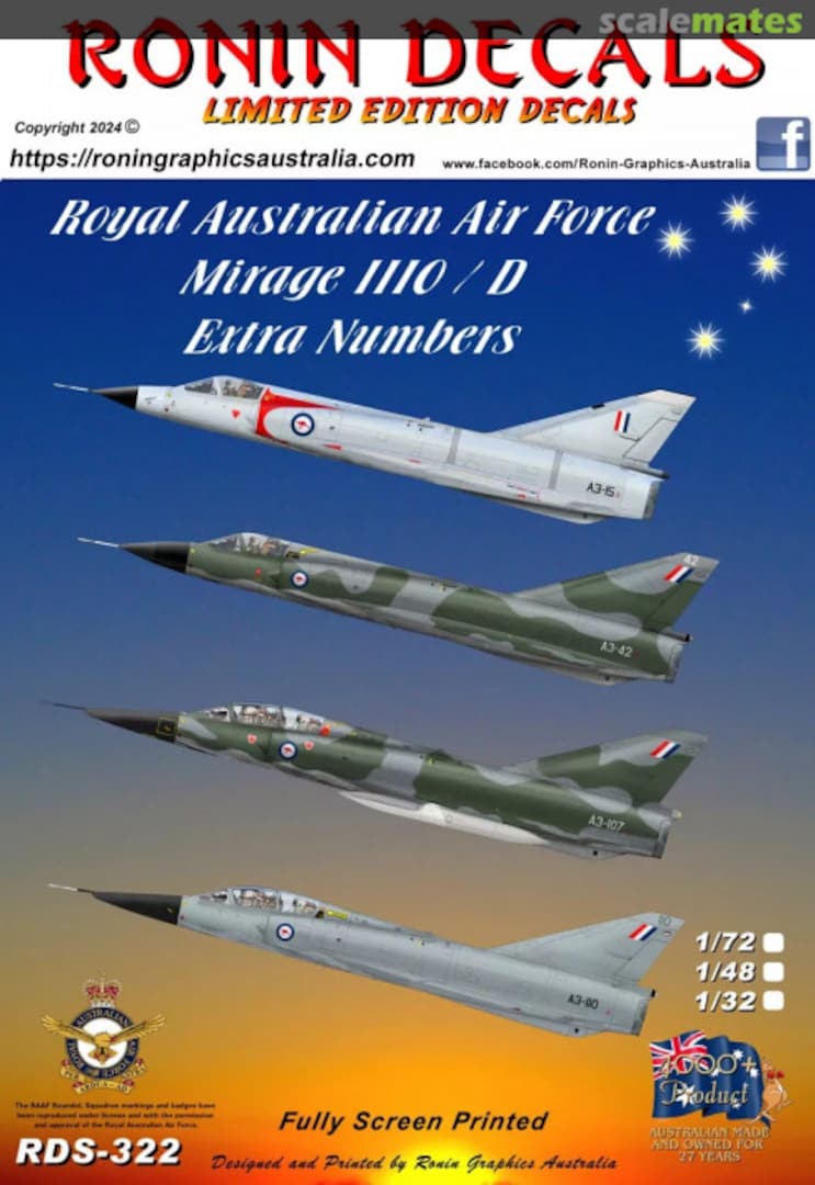 Boxart RAAF Mirage IIIO/D Extra Numbers RDS-322 Ronin Decals