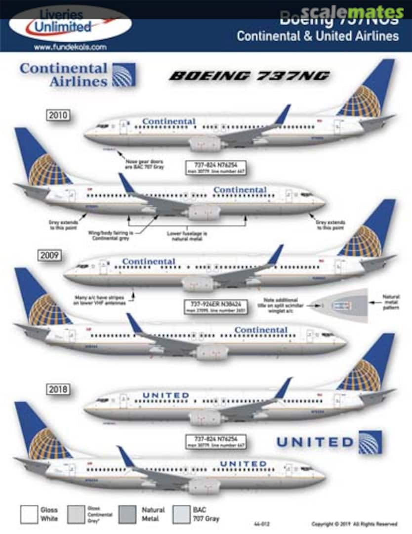 Boxart Boeing 737NGs Continental & United Airlines 44-012 Liveries Unlimited / Fundekals