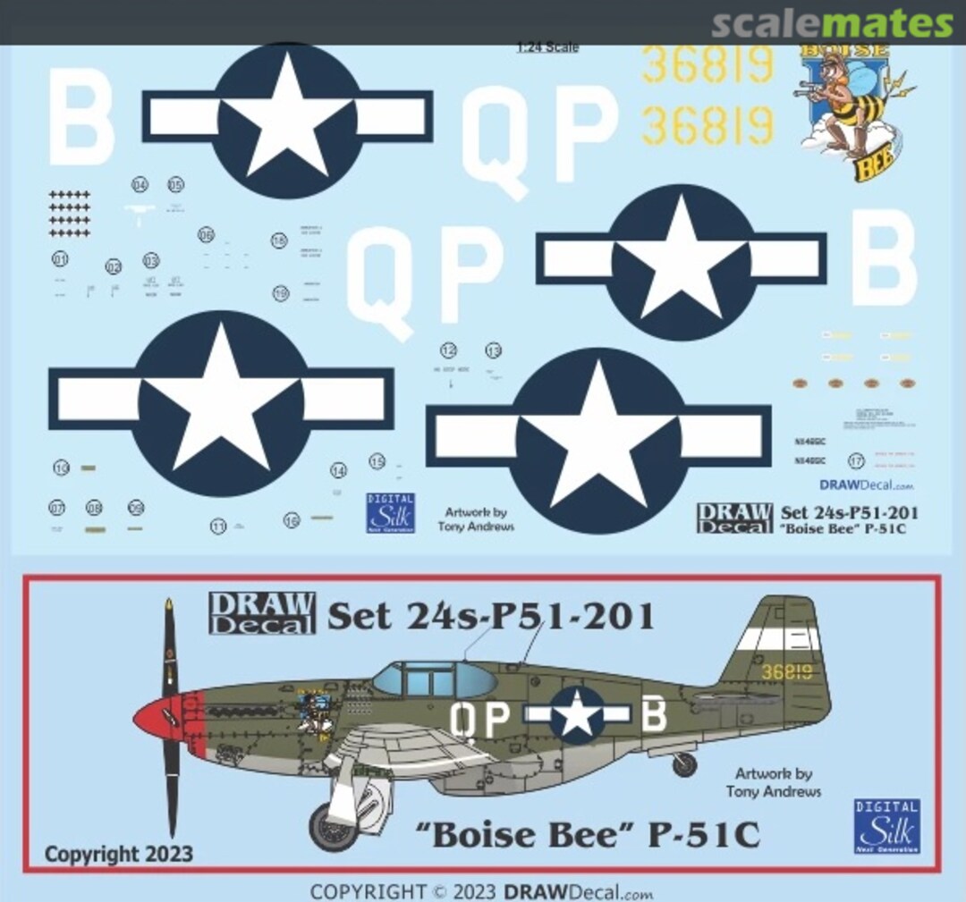 Boxart “Boise Bee” P-51C 24-P51-201 Draw Decal