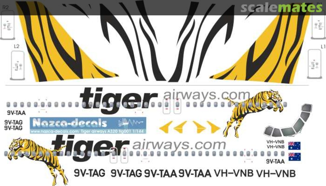 Boxart Tiger Airways A-320 TIG002 Nazca decals