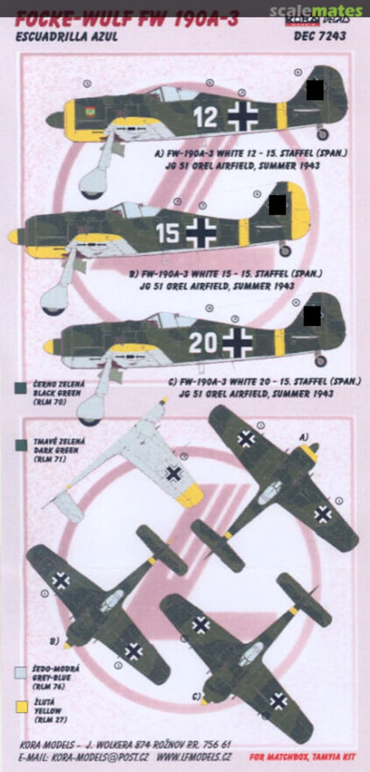 Boxart Focke-Wulf Fw 190A-3 Escuadrilla Azul DEC7243 Kora Models