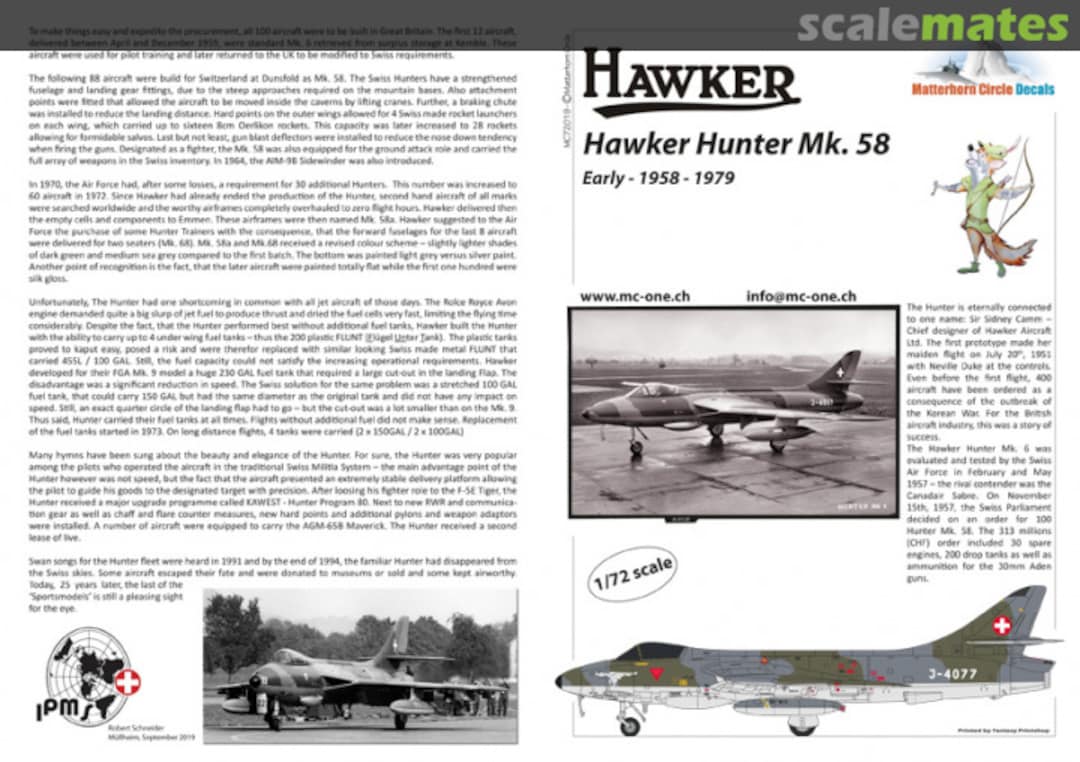 Boxart Hawker Hunter Mk.58 - early MC72019 Matterhorn Circle