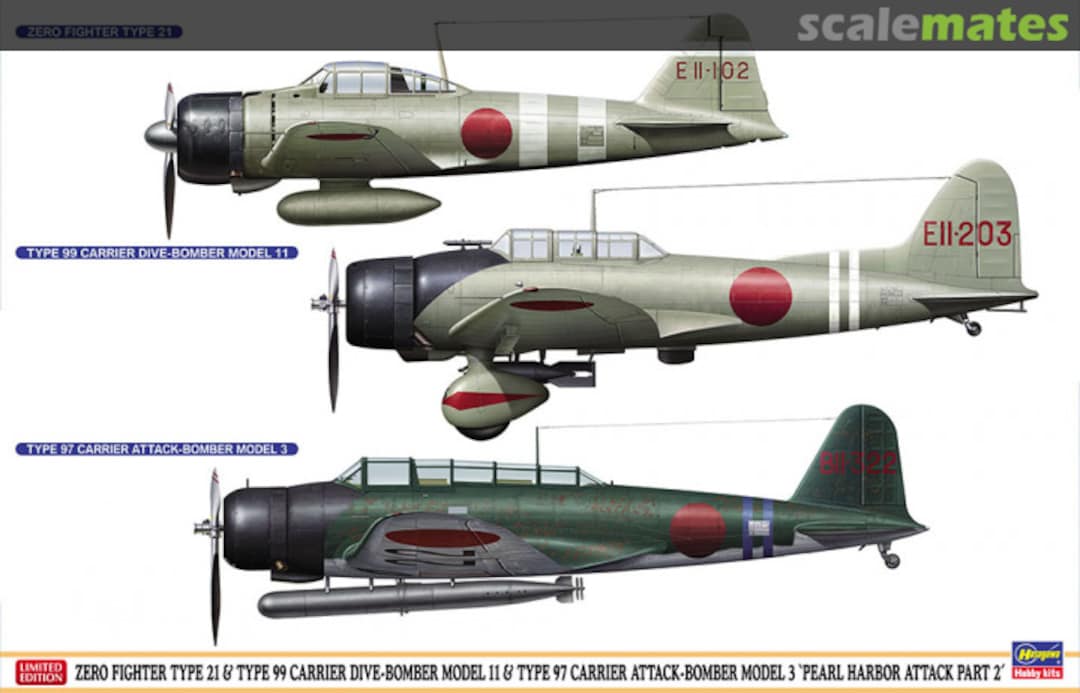 Boxart Zero Fighter Type 21 & Type 99 Carrier Dive-Bomber Model 11 & Type 97 Carrier Attack-Bomber Model 3 `Pearl Harbor Attack Part 2´ 07504 Hasegawa