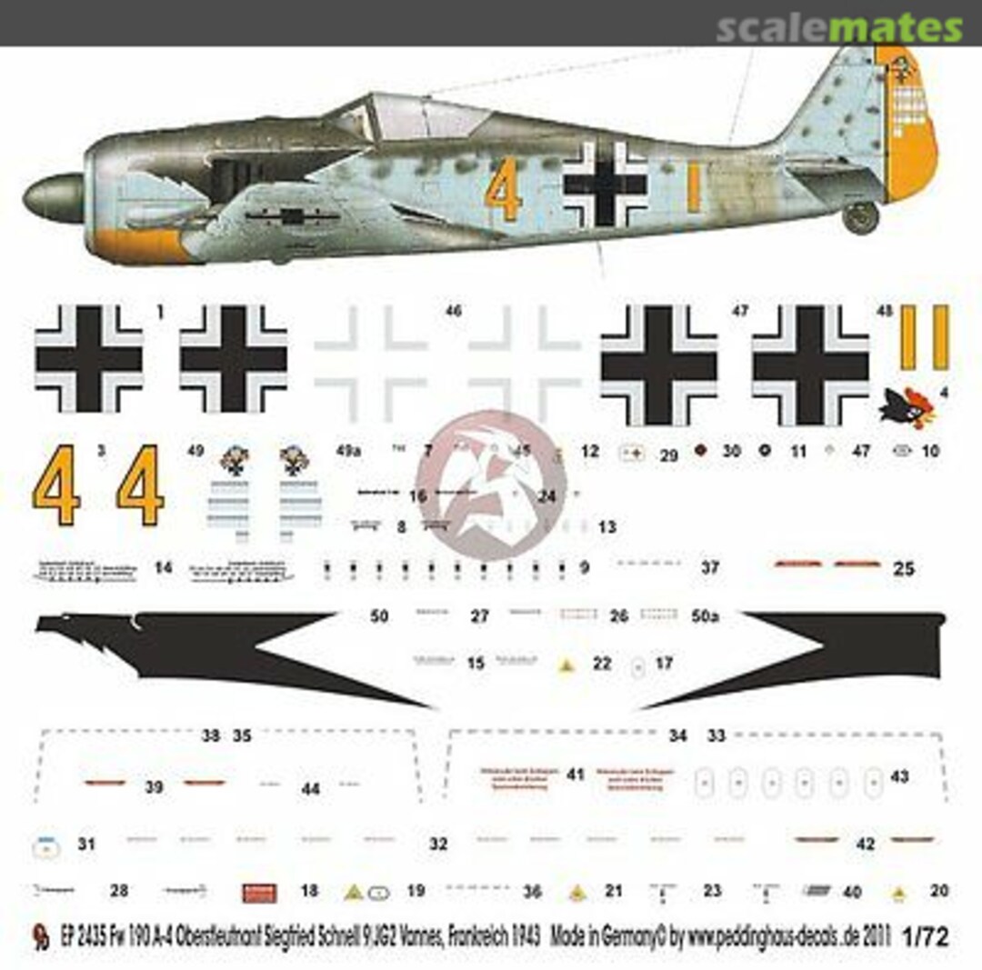 Boxart Fw 190 A-4 Oberstleutnant Siegfried Schnell 9/JG 2 Vannes 1943 EP 2435 Peddinghaus-Decals