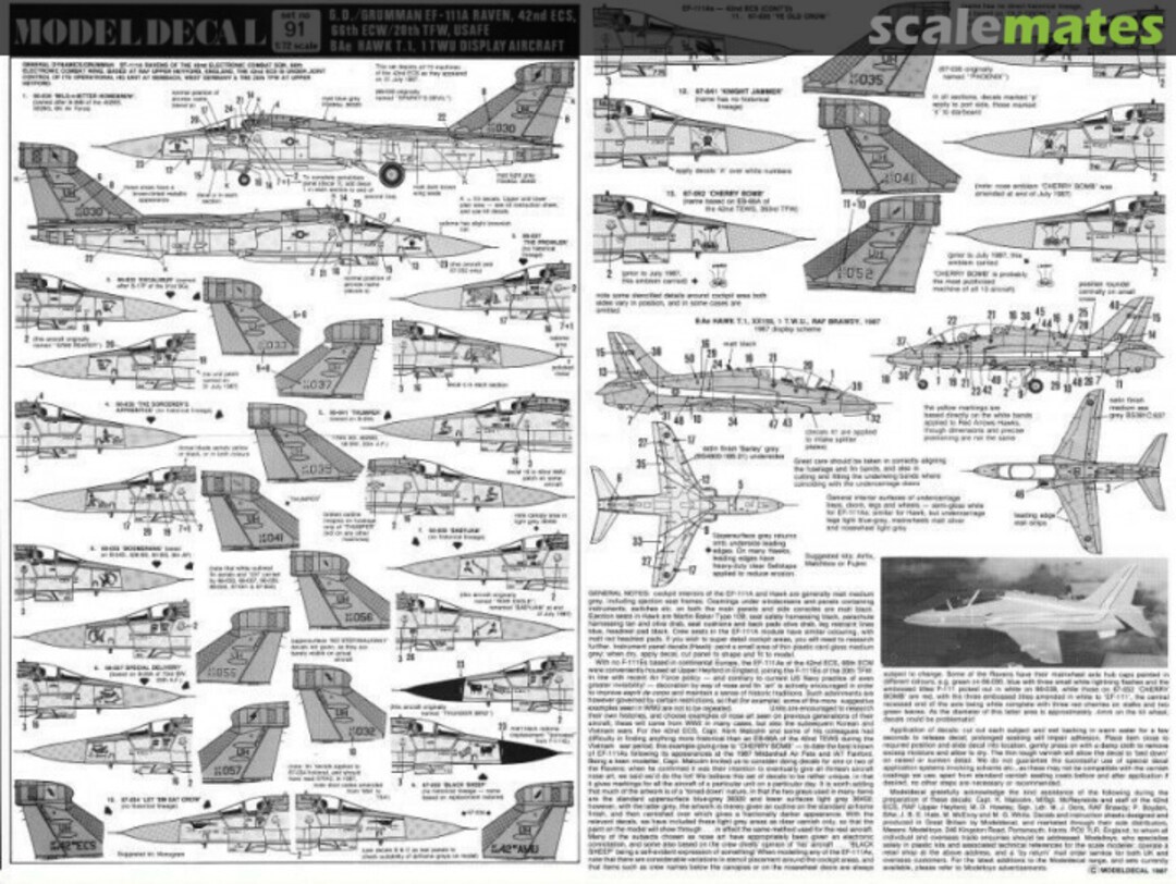 Contents G.D./Grumman EF-111A Raven, 42nd ECS, 66th ECW/20th TFW, USAFE | BAe Hawk T.1, 1 TWU Display Aircraft 91 Modeldecal