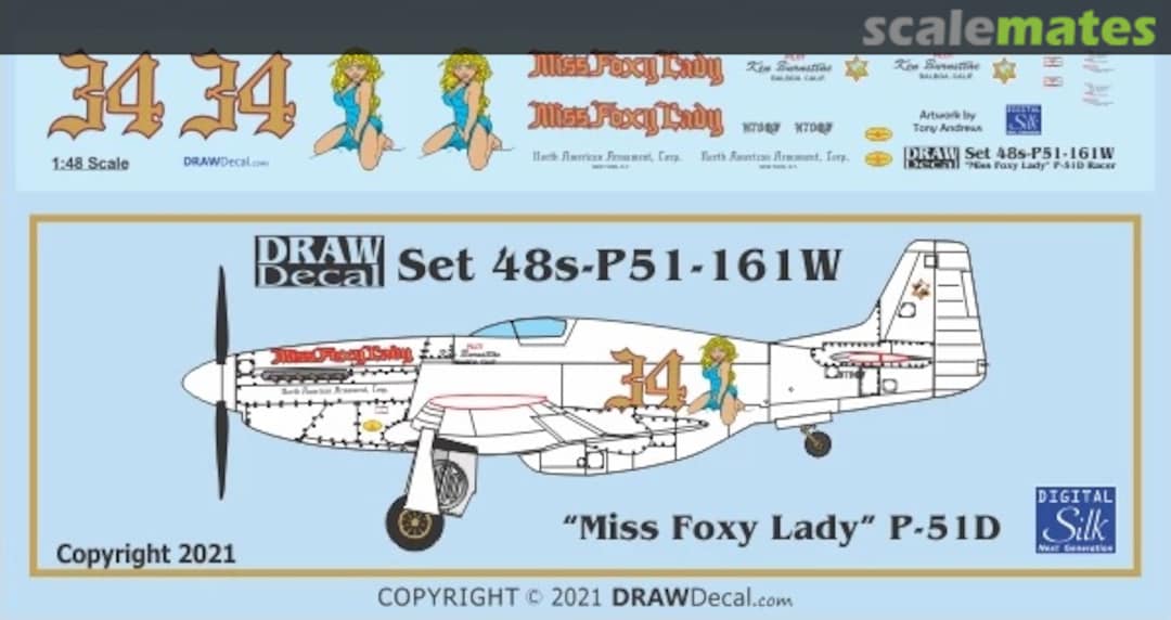 Boxart “Miss Foxy Lady” White P-51D 48-P51-161W Draw Decal