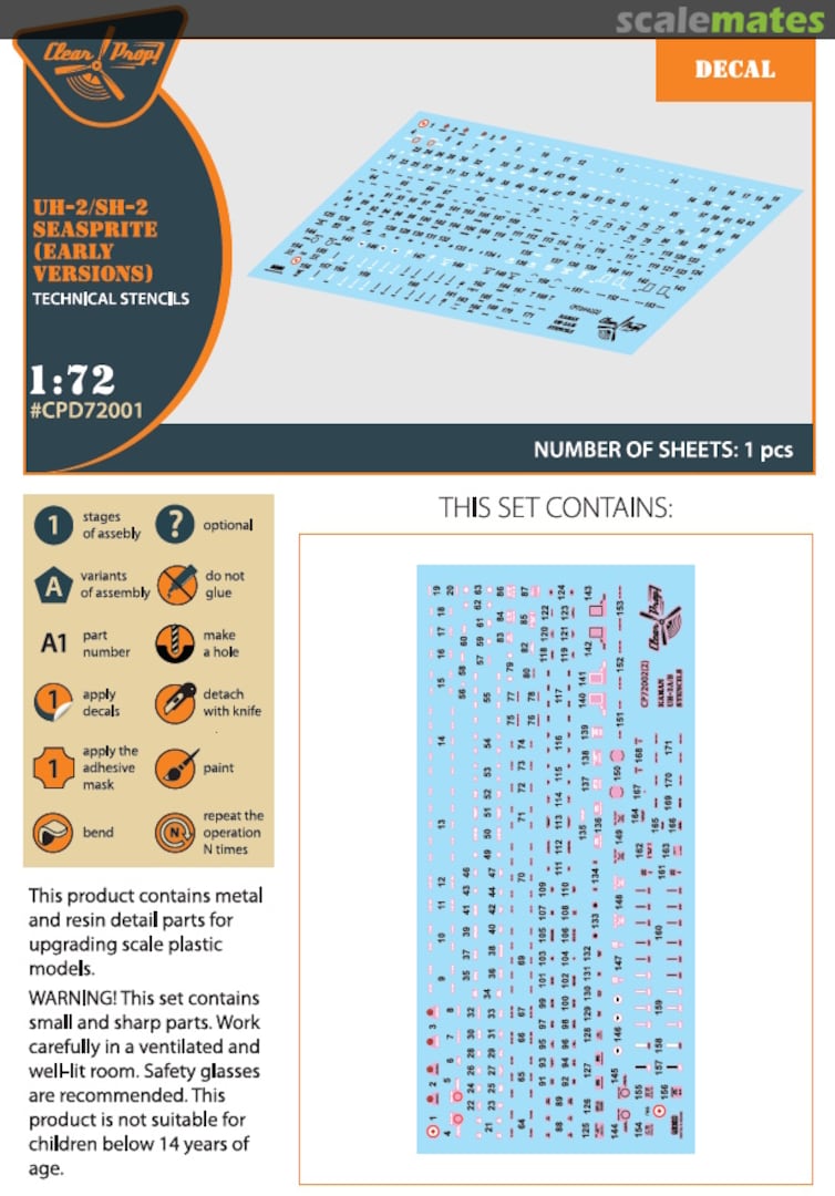 Boxart UH-2/SH-2 Seasprite (early version) technical stencils CPD72001 Clear Prop!