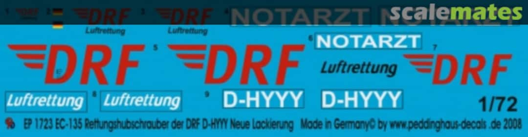 Boxart EC-135 Rettungshubschrauber der DRF D-HYYY Neue DRF Lackierung EP 1723 Peddinghaus-Decals