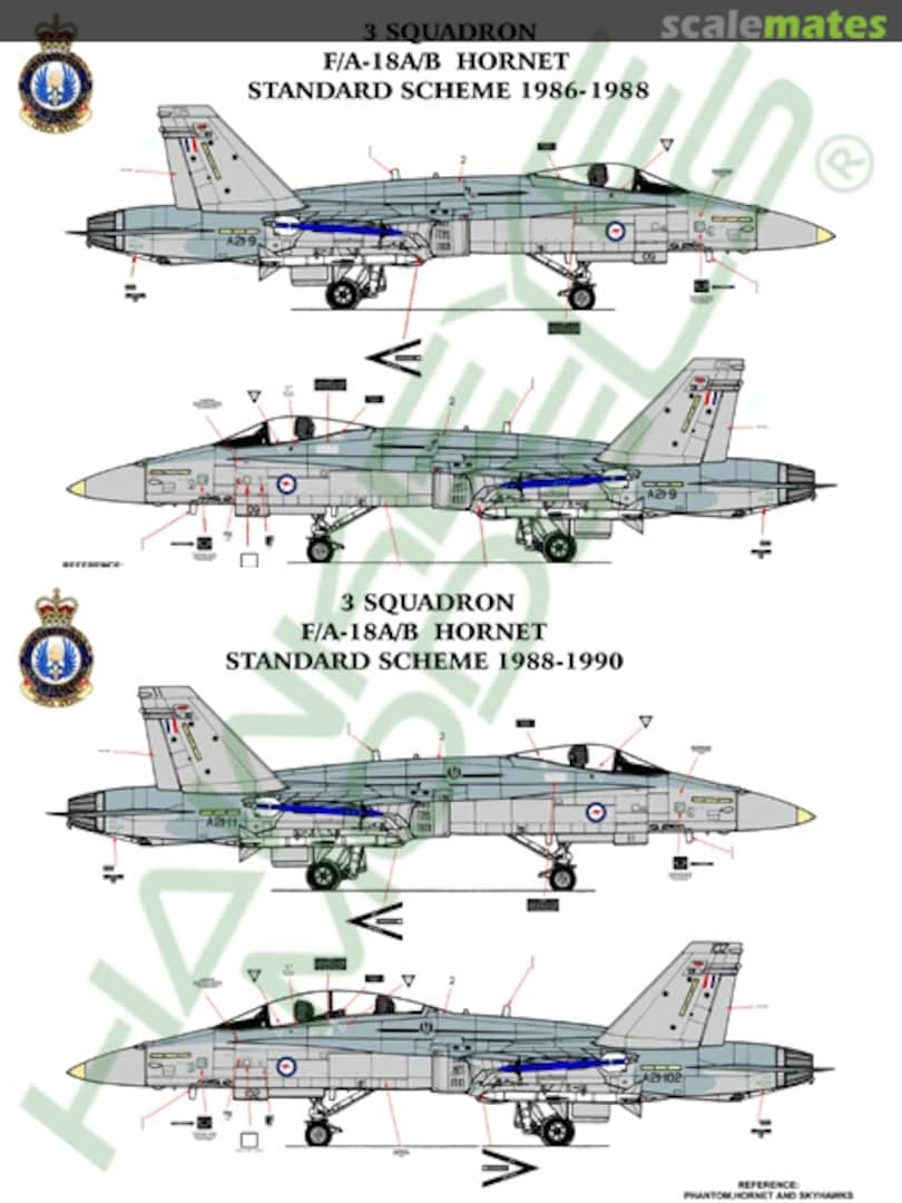 Boxart RAAF F/A-18A/B Hornet, 3 Sqn. Standard Scheme 1986-1988/1988-1990 AAF-004 Hawkeye Models