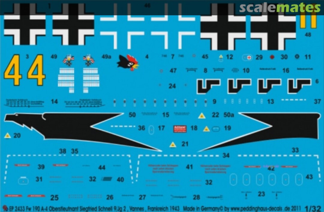 Boxart Fw 190 A-4 Oberstleutnant Siegfried Schnell 9/JG 2 Vannes 1943 EP 2433 Peddinghaus-Decals