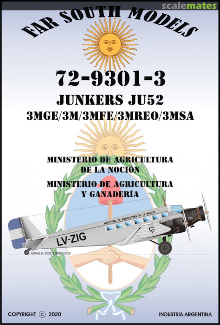 Boxart Junkers Ju 52/3mge/3m/3mfe/3mreo/3msa 72-9301-3 Far South Models