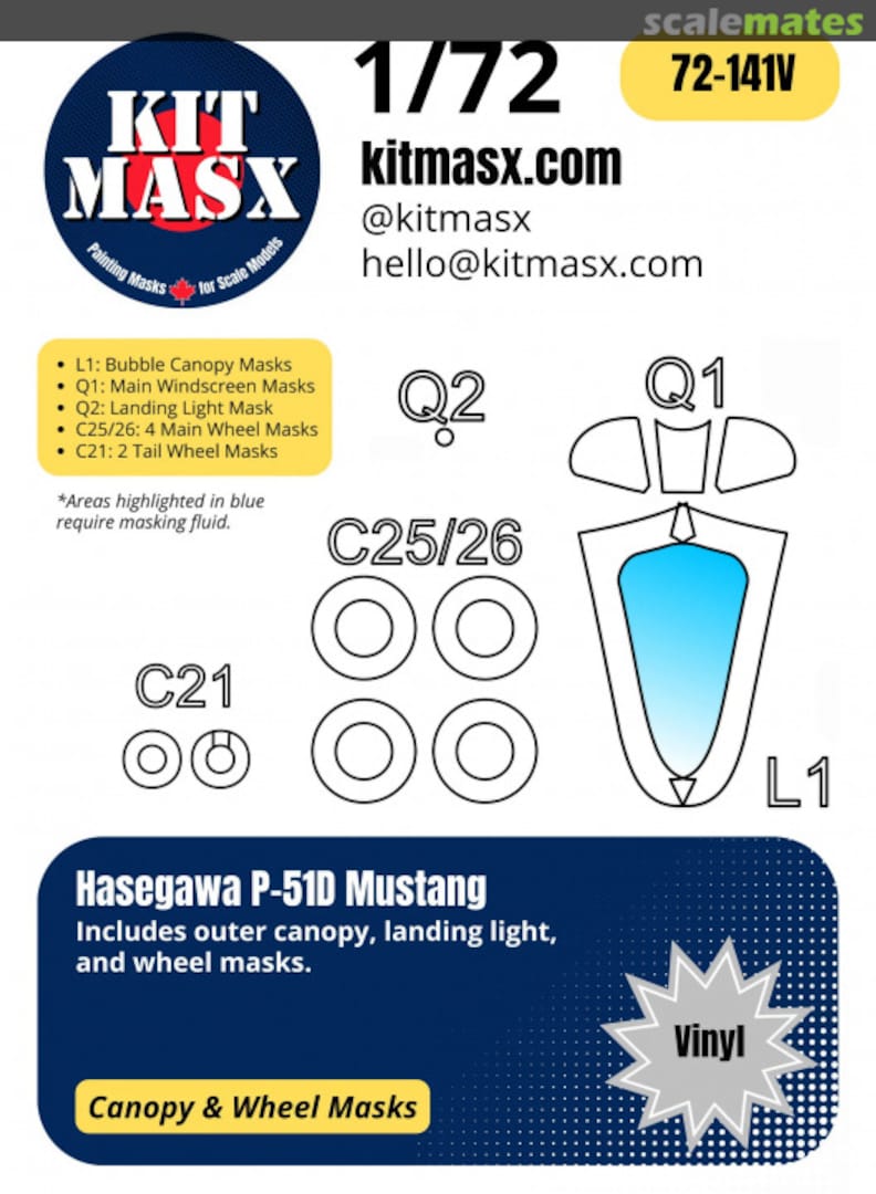 Boxart P-51D Mustang 1/72 Canopy & Wheel Masks 72-141V Kit Masx