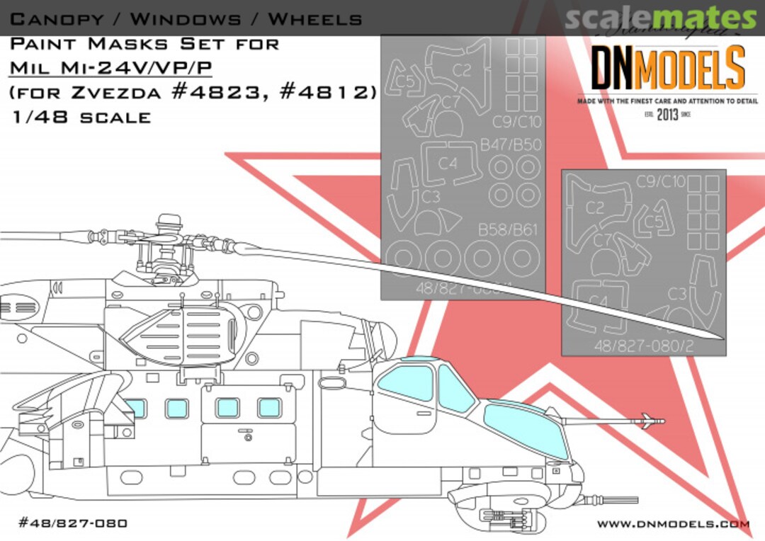 Boxart Mil Mi-24V/VP/P Canopy and Windows & Wheels Paint Mask set 48/827-080 DN Models