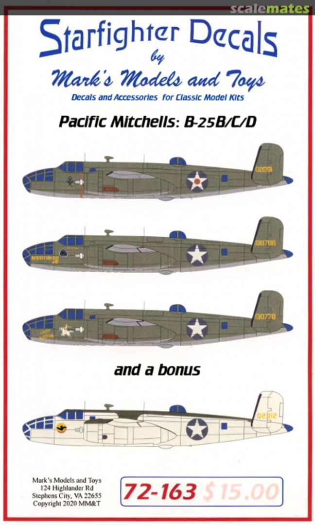 Boxart Pacific Mitchells 72-163 Starfighter Decals