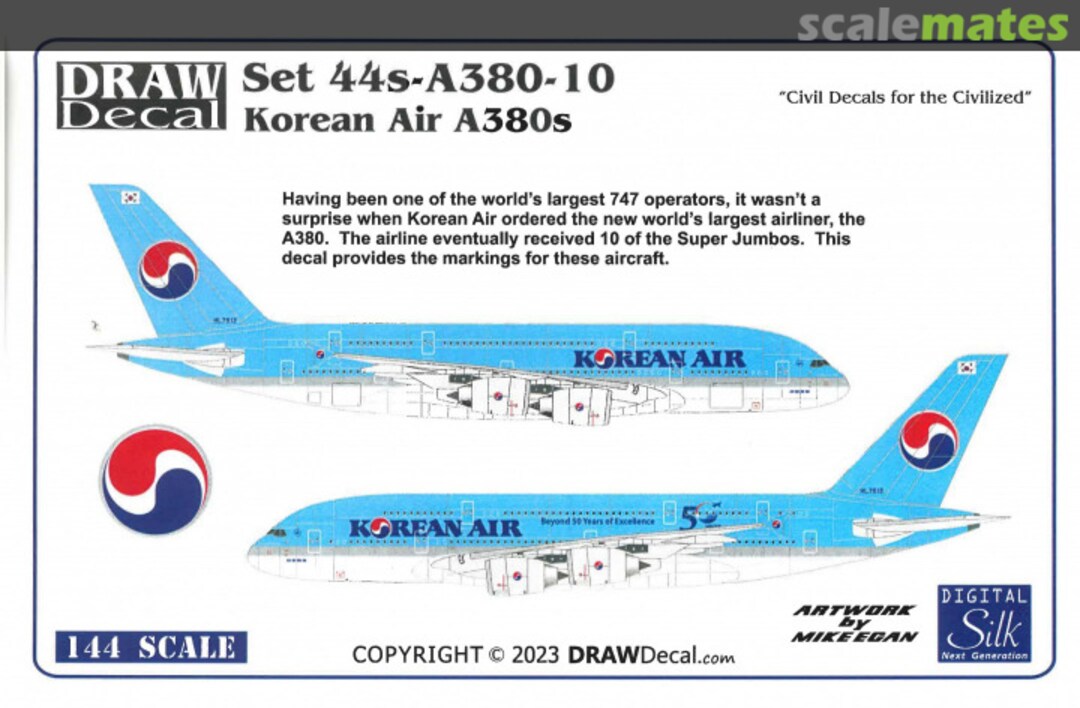 Boxart Korean Air A380 44S-A380-10 Draw Decal