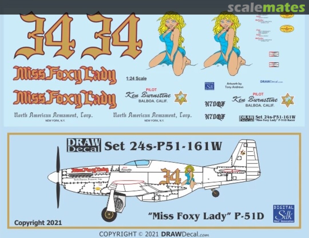 Boxart “Miss Foxy Lady” White P-51D 24-P51-161W Draw Decal