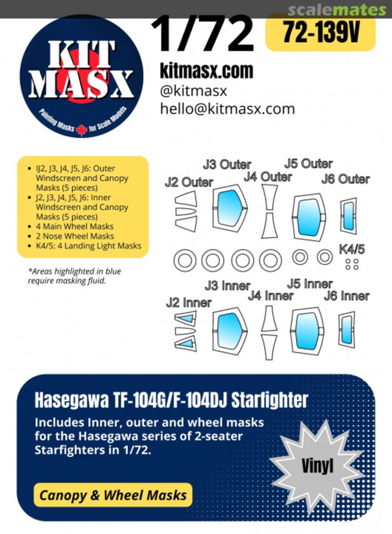 Boxart TF-104G/F-104DJ Starfighter 1/72 Canopy & Wheel Masks 72-139V Kit Masx