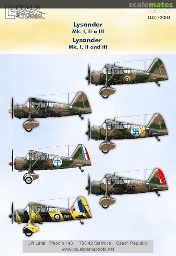 Boxart Lysander Mk.I, II a III LDS 72004 L Decals Studio