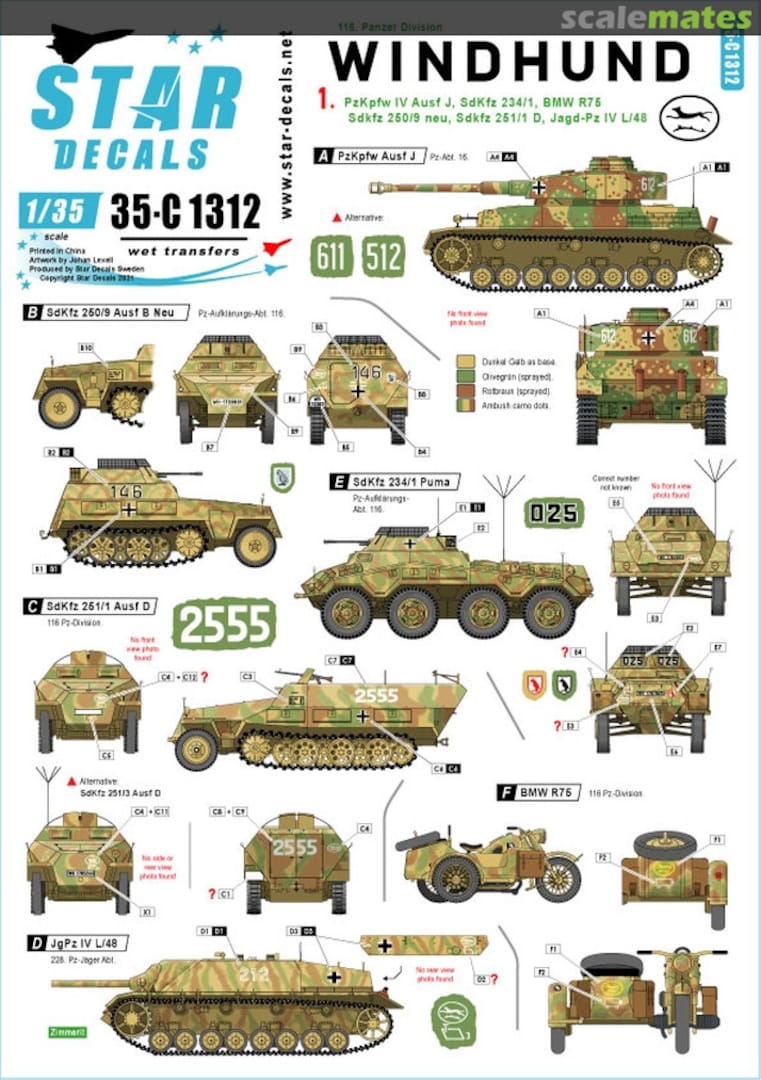 Boxart Windhund # 1. 35-C1312 Star Decals