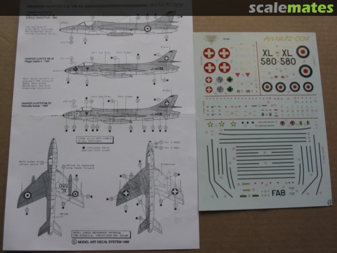 Boxart Hawker Hunter T.8, Mk.58, & Tucano T-27 72/009 Model Art Decal System