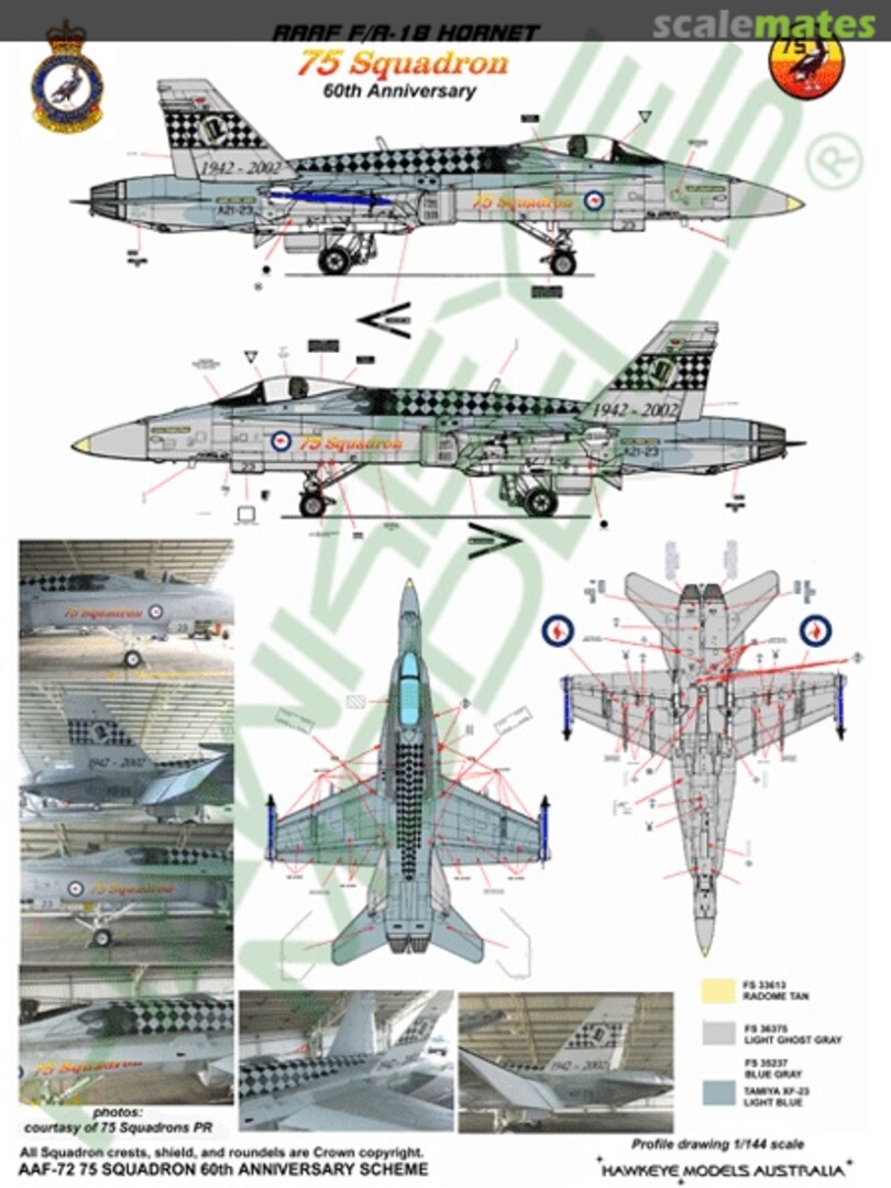 Boxart RAAF F/A-18A Hornet, A21-23, 75 Sqn. 60th Anniversary AAF-072 Hawkeye Models