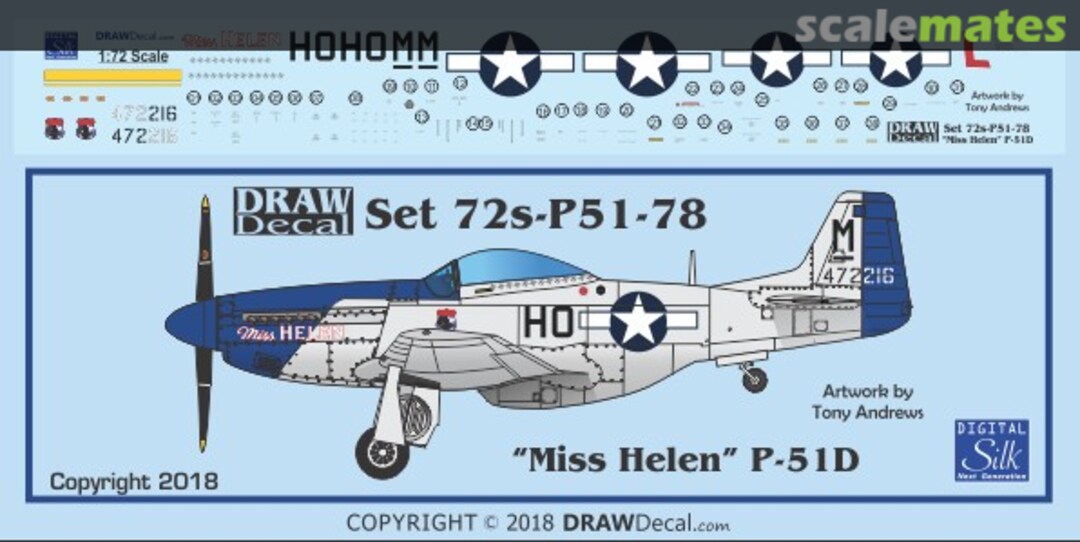 Boxart “Miss Helen” P-51D G-BIXL 72-P51-78 Draw Decal