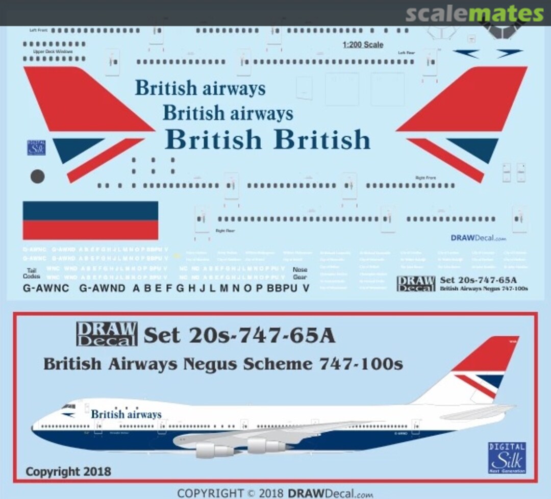 Boxart British Airways “Negus” 747-100s 20-747-65A Draw Decal