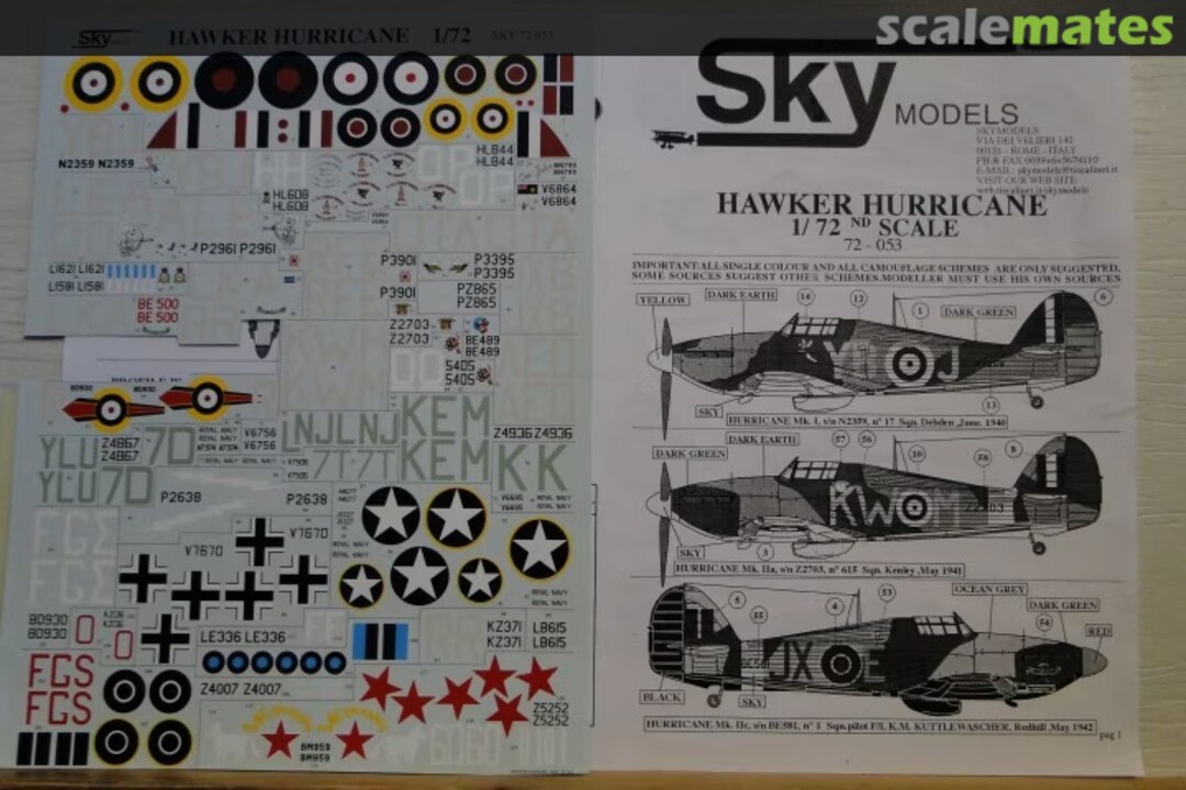 Contents Hawker Hurricane 72-053 Sky Models