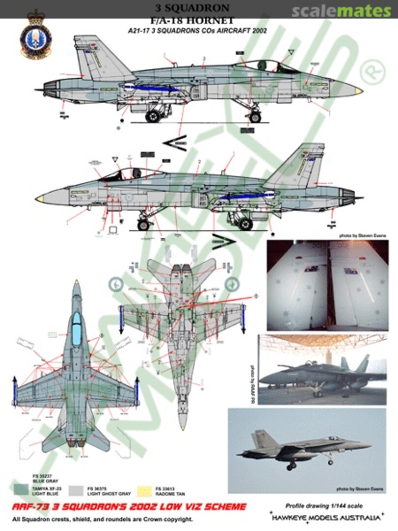 Boxart RAAF F/A-18A Hornet, A21-17, 3 Sqn. Low Viz early 2000s AAF-073 Hawkeye Models