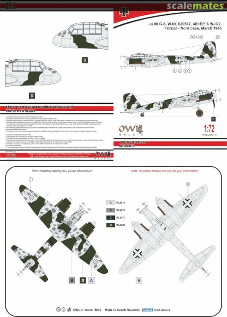 Boxart Ju 88 G-6, 4R+EP, 6./NJG.2 OWLDS72111 OWL