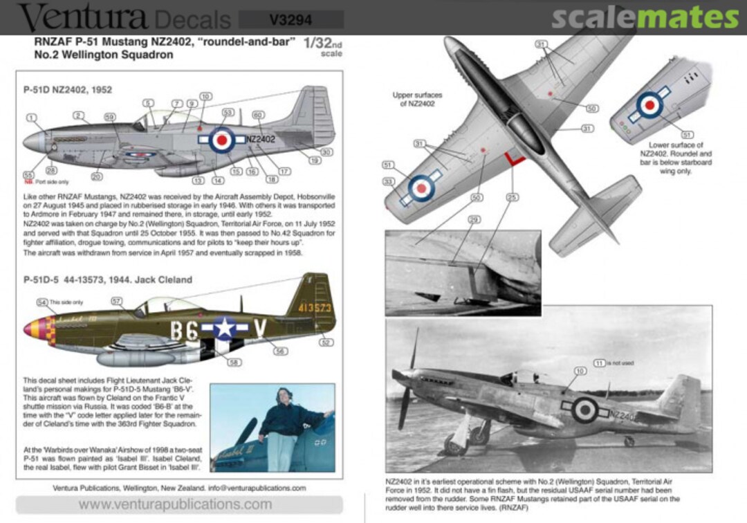 Boxart RNZAF P-51 Mustang NZ2402, "Roundel and Bar" V3294 Ventura