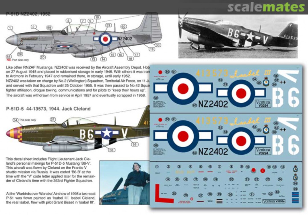 Contents RNZAF P-51 Mustang NZ2402, "Roundel and Bar" V3294 Ventura