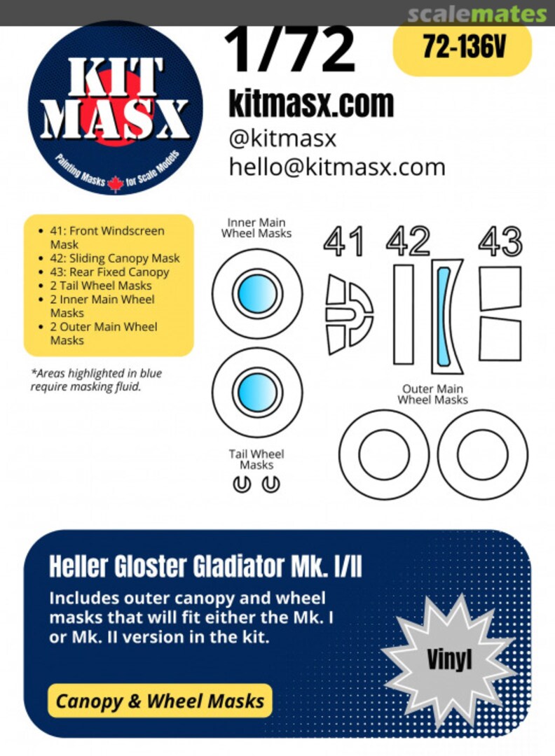 Boxart Gloster Gladiator Mk. I/II 1/72 Canopy & Wheel Masks 72-136V Kit Masx