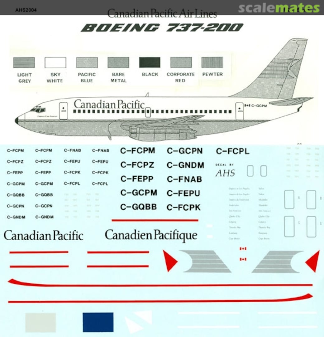 Boxart Boeing 737-200 AHS2004 Airline Hobby Supplies