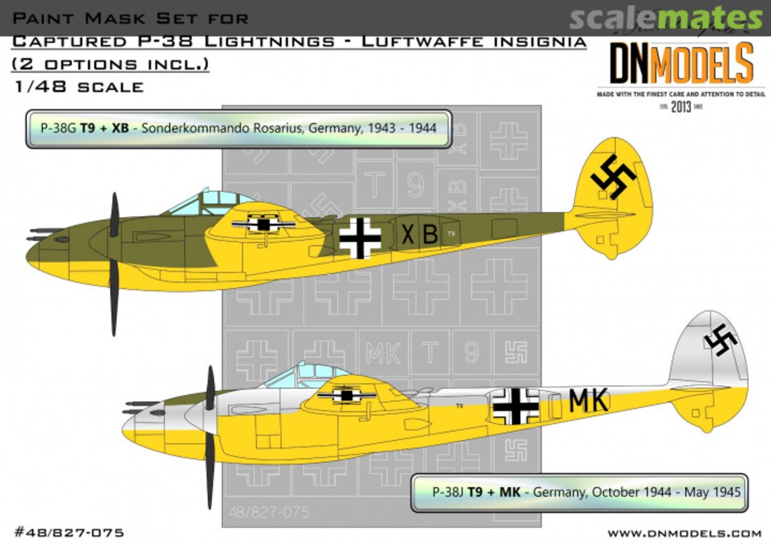 Boxart Captured P-38 Lightnings – Luftwaffe Insignia Paint Mask Set 48/827-075 DN Models