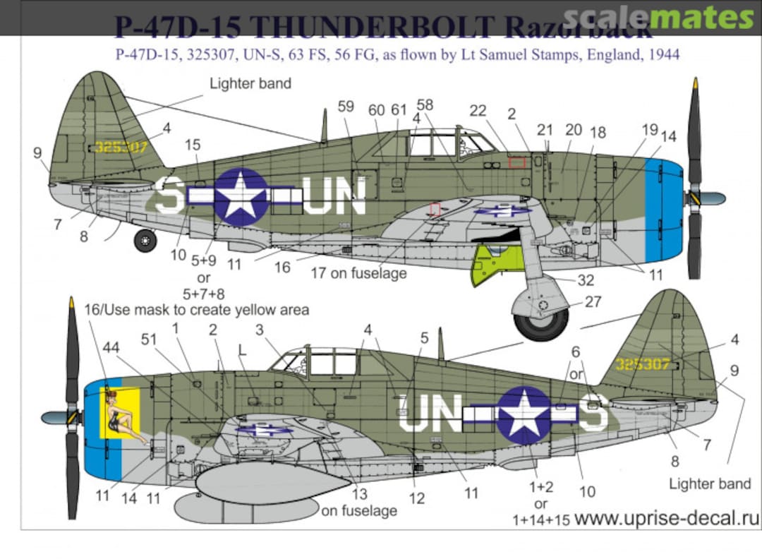 Boxart P-47D-15 THUNDERBOLT 325307, UN-S, 63 FS, 56 FG, Lt Samuel Stamps, England, 1944 UR7219 UpRise Decal Serbia