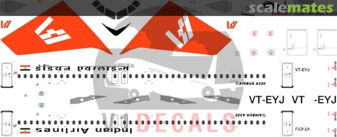 Boxart Indian Airlines Airbus A320 V1D0539-144 V1 Decals