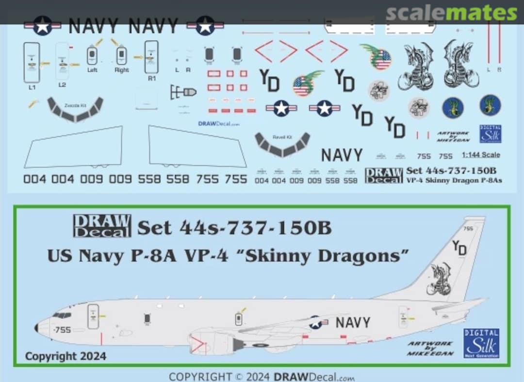 Boxart US Navy VP-4 “Skinny Dragons” P-8As Poseidons 44-737-150B Draw Decal