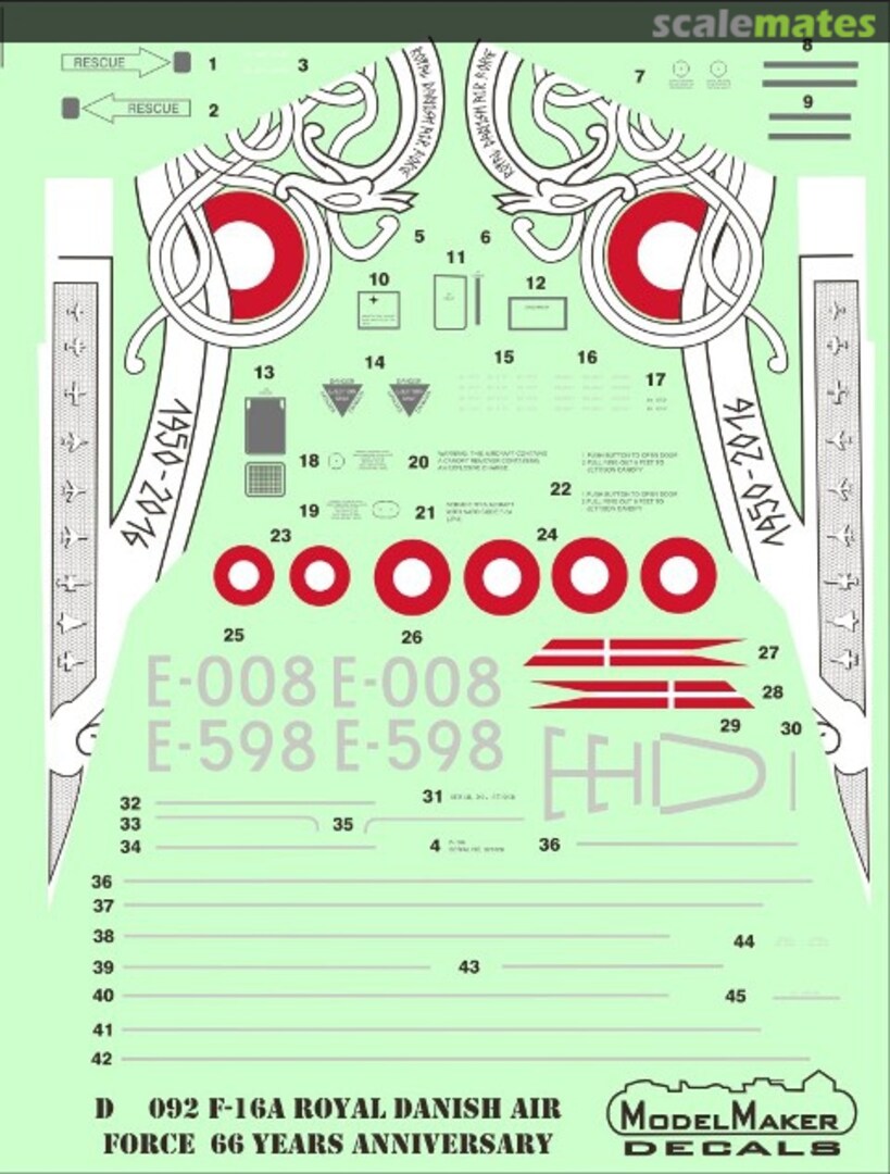 Contents F-16A Royal Danish Air Force 66 Years Anniversary D72092 ModelMaker