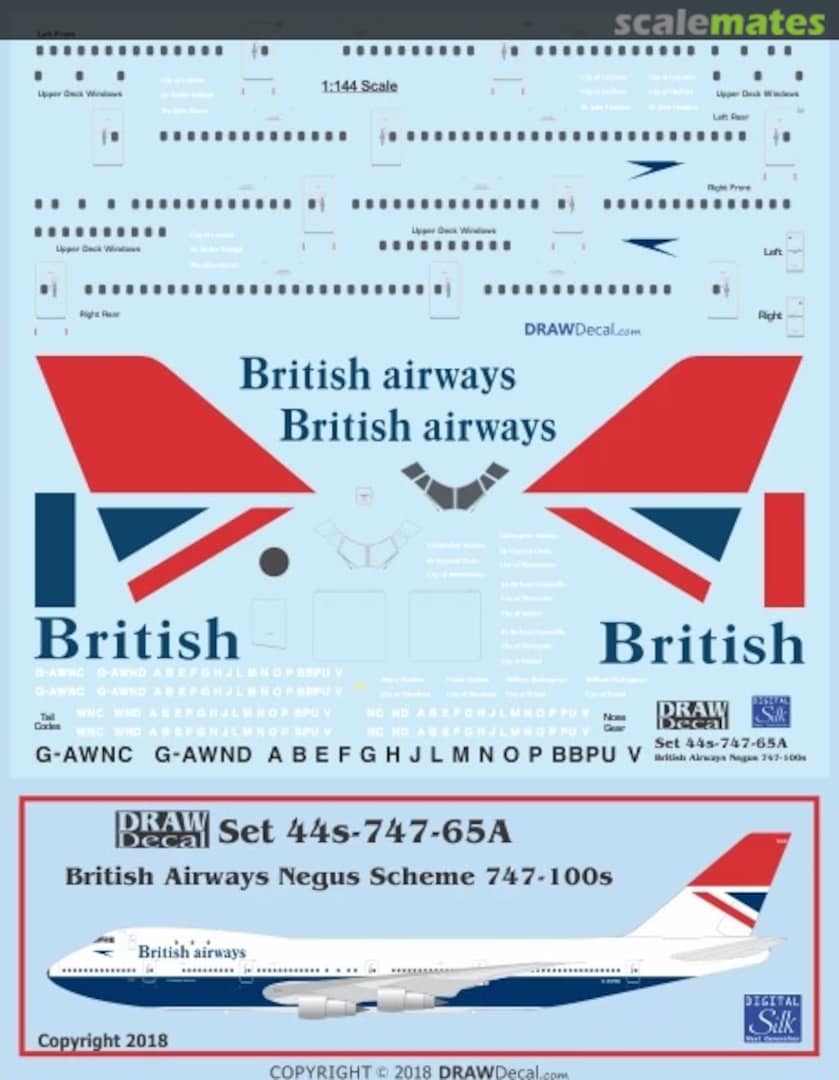 Boxart British Airways “Negus” 747-100s 44-747-65A Draw Decal