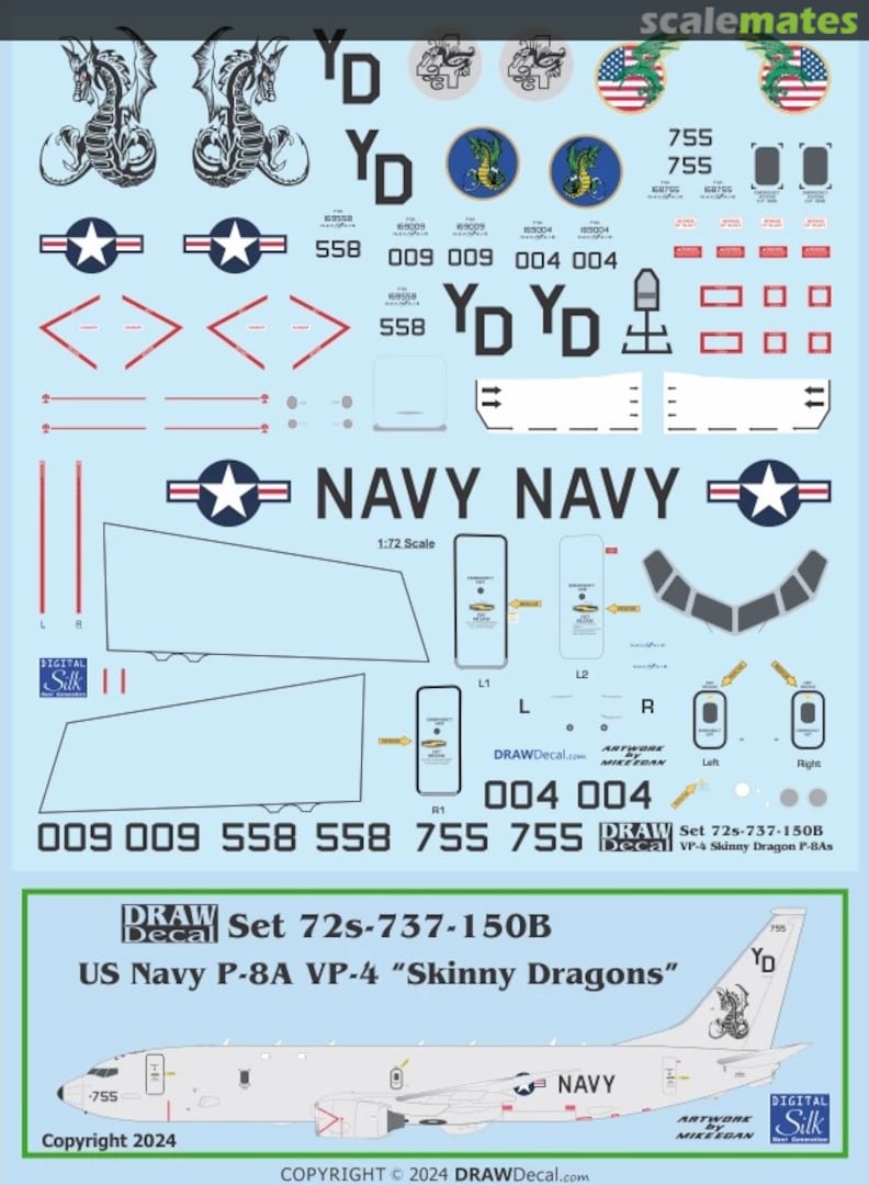 Boxart US Navy VP-4 “Skinny Dragons” P-8As Poseidons 72-737-150B Draw Decal